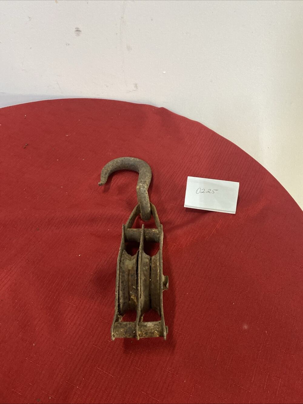 Antique cast iron double pulley with large hook 10.5”